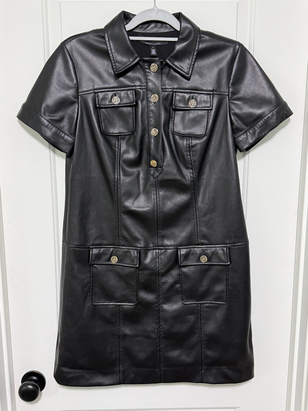 NWOT White House Black Market Black Faux Leather Collar Dress